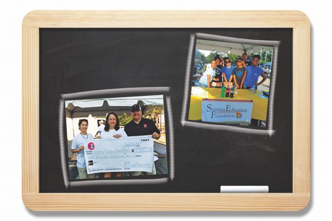 Smyrna Education Foundation Blackboard with inset images of Smyrna Education Foundation events.