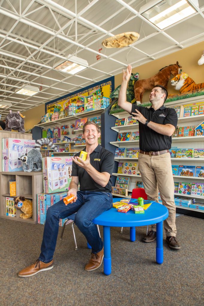 Small Business Heroes The School Box, Inc. Founder Dave Persson (seated) and Thomas Sherrer, operator of Mellow Mushroom in Kennesaw.