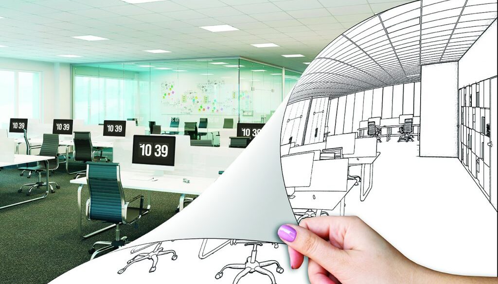 3d illustration. An office renovation concept