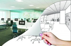 BT360: Efficiency at Its Finest 3d illustration. An office renovation concept