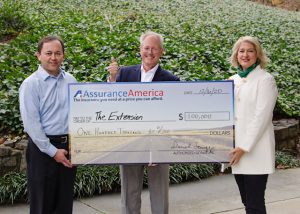 From left to right: AssuranceAmerica CFO Daniel Scruggs; Skip Harper, chairman of the board at The Extension; and Renee McCormick, The Extension’s director of community relations. 