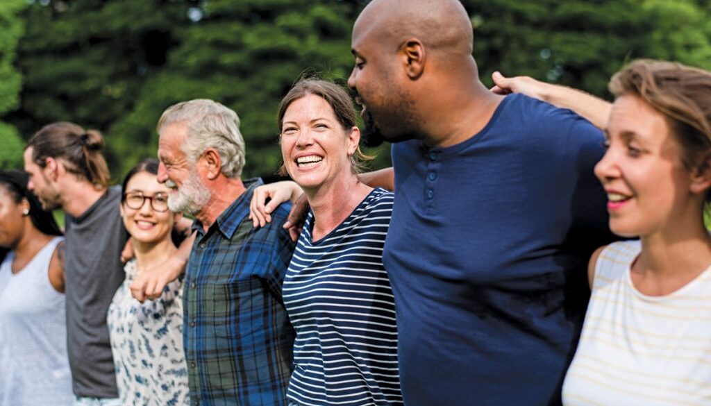 Cheerful diverse people together in the park