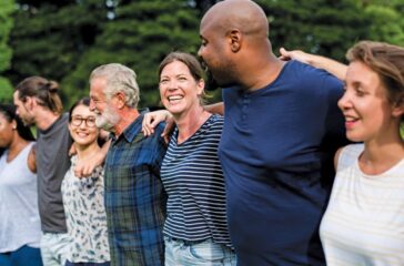 Cheerful diverse people together in the park