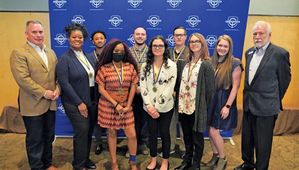 The Chattahoochee Tech 2022 Student Leadership Academy graduates are shown here with sponsor Drew Tutton of Open Roads Complete RV and Chattahoochee Tech President, Dr. Ron Newcomb. Pictured, L to R: Drew Tutton, Latoya Drakeford, Natnael Bayeligne, Lashanda Anderson, Daniel Carter, Samantha Bulloch, Daniel Barraclough, Kayley Partain, Payton Hood, and Dr. Newcomb.