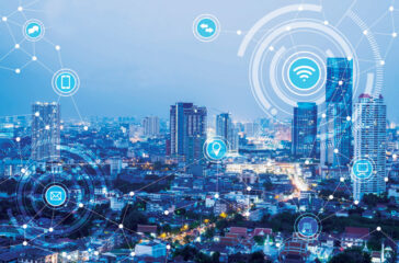icons of wifi, internet, communication, travel, computer and kinds of technology for smart city conceptual