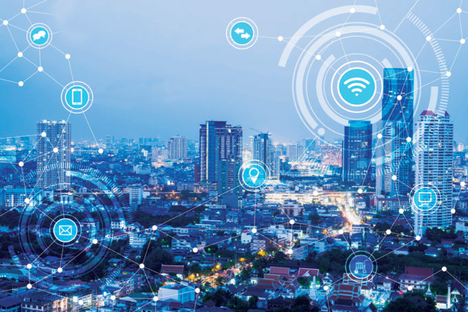 Saving Time And Money icons of wifi, internet, communication, travel, computer and kinds of technology for smart city conceptual