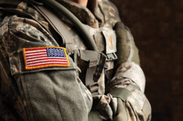 US Army soldier in universal camouflage uniform.