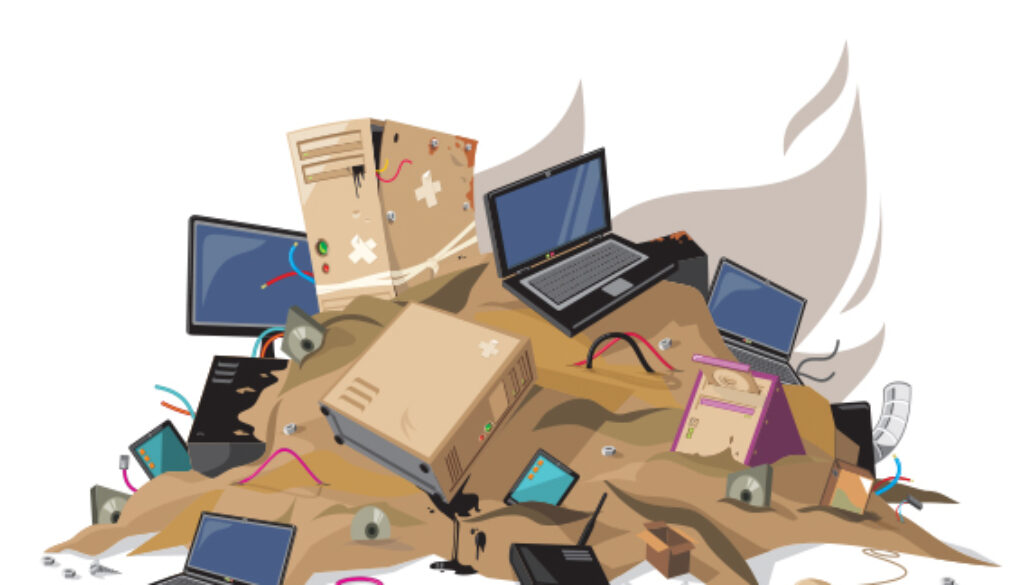 illustrated pile of old electronics