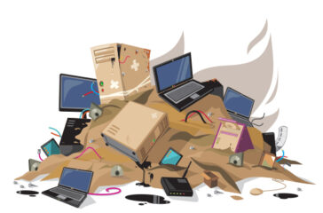 illustrated pile of old electronics