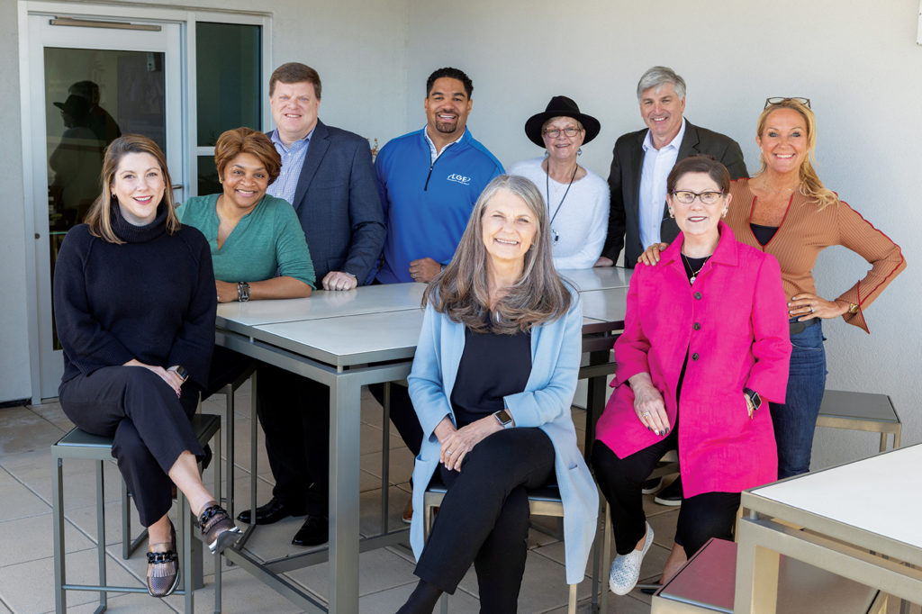 From left to right: SafePath board members Callie Andrews, Itrellis Ross, Brett Cannon, Sean Ferrell, Kristin Reed, Dan Cushing, Barbie Brown, Jinger Robins, and Pam Martin.