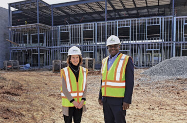 Construction is underway on A.G. Rhodes' Marietta location. Pictured L-R: Katie Smith Sloan, president and CEO of LeadingAge, and A.G. Rhodes CEO Deke Cateau.