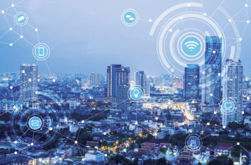 icons of wifi, internet, communication, travel, computer and kinds of technology for smart city conceptual
