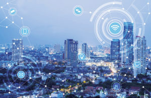 Saving Time And Money icons of wifi, internet, communication, travel, computer and kinds of technology for smart city conceptual