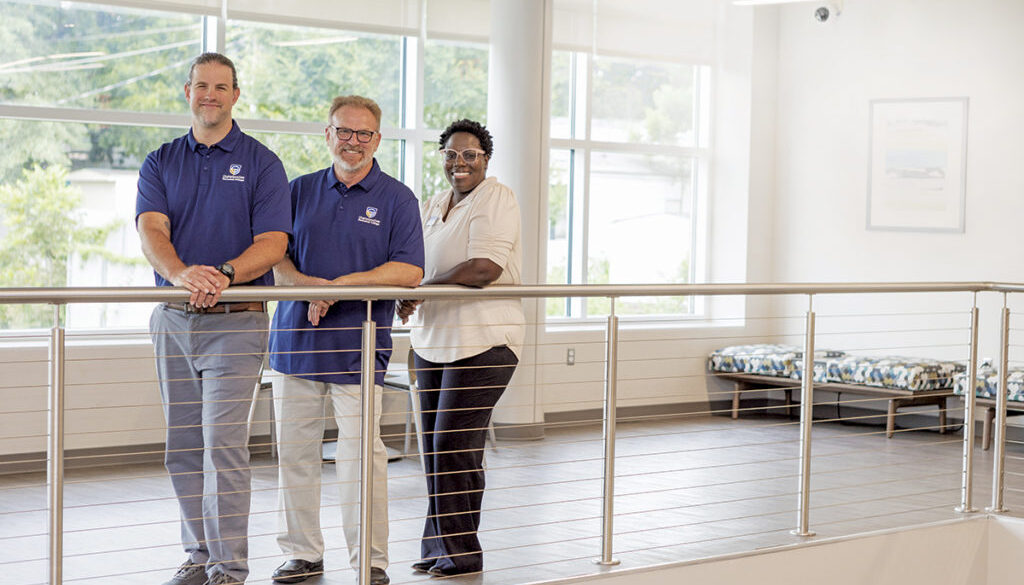 Chattahoochee Tech’s Taylor Smith, Dexter Beck, and Annette Sinclair in the college’s new Health Sciences Building.
