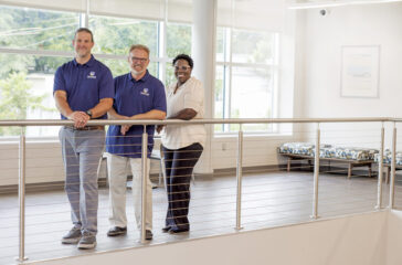 Chattahoochee Tech’s Taylor Smith, Dexter Beck, and Annette Sinclair in the college’s new Health Sciences Building.