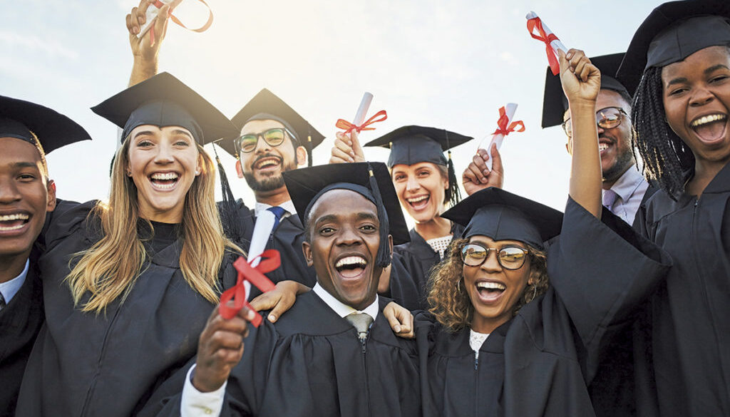 Shot of a group of cheerful university students on graduation day
