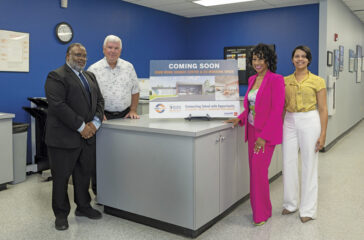 CobbWorks staff from L-R: Administrative and Finance Manager, David Cormier; Controller, Thomas Base; Executive Director, President and CEO, Sonya Grant: and Employment Case Manager, Nurkys Brea Peguero.