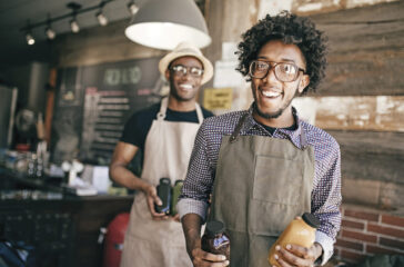Smiling owners at the store