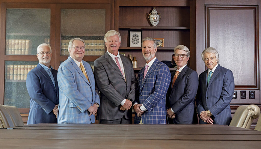 From left to right: Moore Ingram Johnson & Steele attorneys Phillip Beggs, William (Bill) Johnson, Robert Ingram, Matthew Howard, Kevin Moore, and Steve Steele.