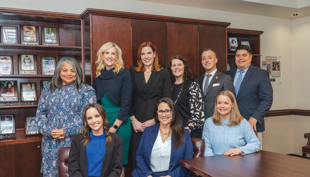 Part of the SafePath team from L-R and back to front: Sonya Allen, Lindsay Raynor, Lauren McAuley, Lindsey Howertown, Cobb Police Captain Darin Hull, Cobb Police Lt. Kenneth Kromer, Claire Kirkland, Tiffany Webb, and Hannah Chambers.
