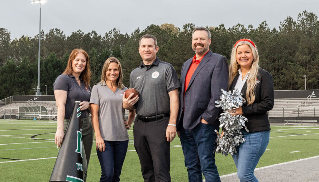 L-R Felicia Wagner, Executive Director, Cobb schools Foundation; Michelle Dobbins, Vice President of Marketing, Credit Union of Georgia; Don Baker, Director of Athletics, Cobb County School District; Brian Albrecht, President/CEO, Credit Union of Georgia; Amanda Arnold, Director of Community Outreach, Credit Union of Georgia.