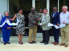 20 West Intermodal Facility Opens In Powder Springs L-R: Ren Henry, Manager Sales DPWagner; Councilwoman Patricia Wisdom; Councilwoman Doris Dawkins; Mayor Al Thurman; DP Wagner General Manager Jeff Hope; Councilman Dwight McMutry; and Mark Parrott, Manager Operations DPWagner.