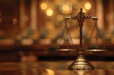 A close-up of golden scales of justice, symbolizing fairness and law, set in a luxurious background.